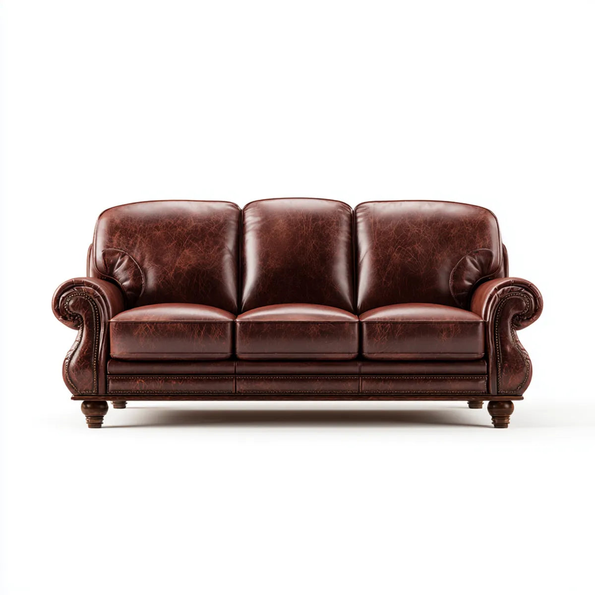 3-Sitzer Sofa Dunkelbraun aus PU-Kunstleder mit Rollenarmlehnen 220 x 95 x 90 cm