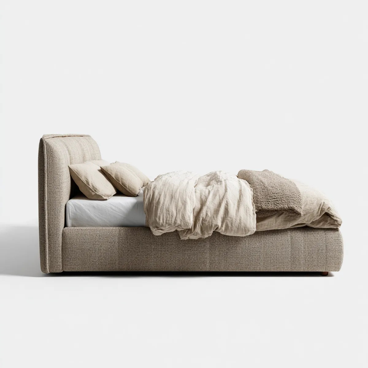 Polsterbett Doppelbett Beige 180 x 200 cm mit Polyesterbezug und gepolstertem Kopfteil