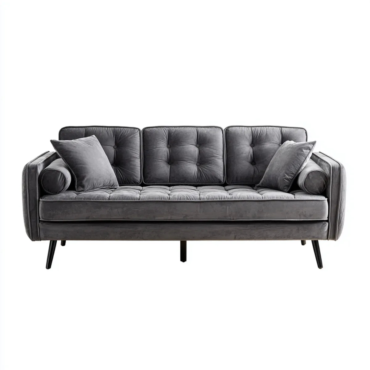 3-Sitzer Sofa Grau 205 x 88 x 86 cm mit Polyester-Samtbezug und Knopfheftung