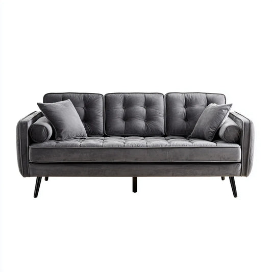 3-Sitzer Sofa Grau 205 x 88 x 86 cm mit Polyester-Samtbezug und Knopfheftung