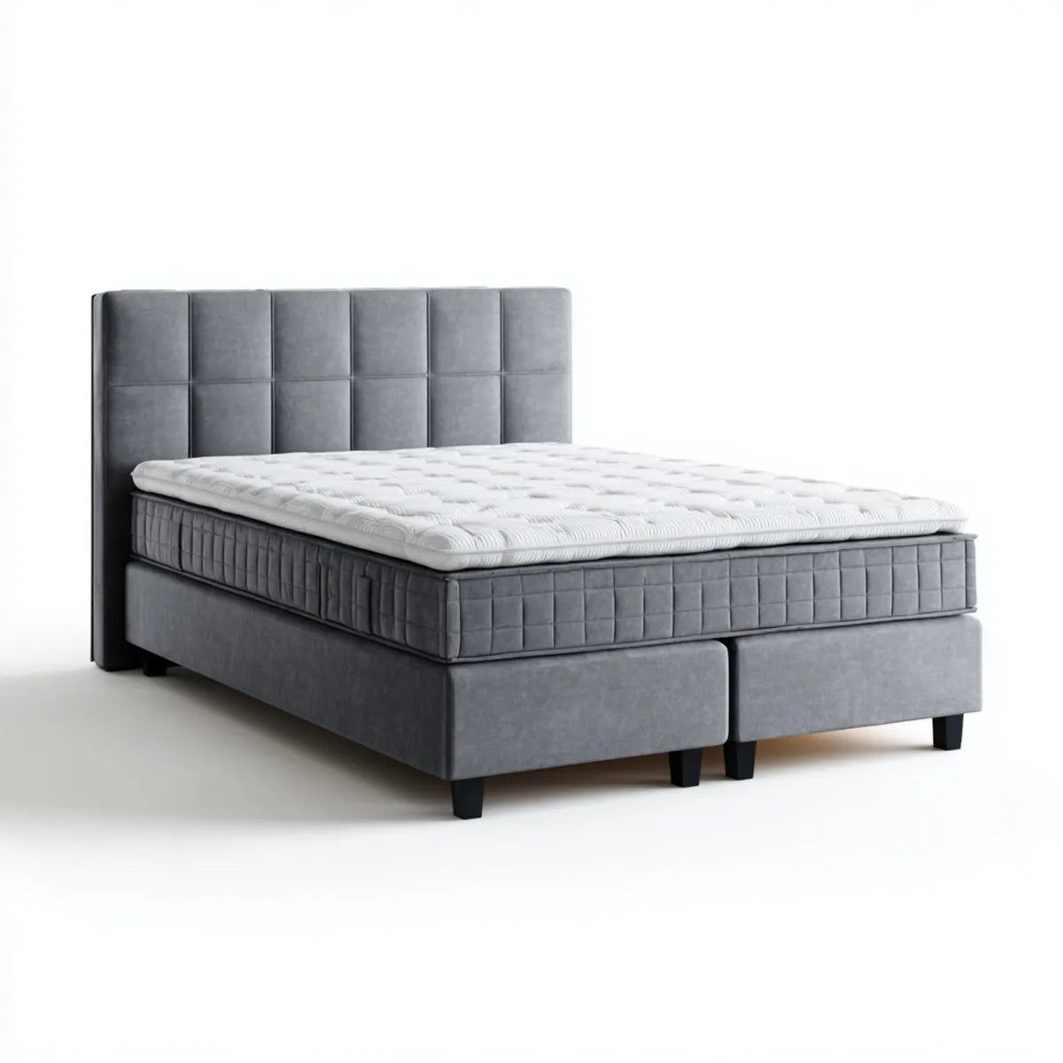 Boxspringbett Doppelbett Anthrazit 180 x 200 cm mit Taschenfederkernmatratzen und Topper Polyester Rechteckig