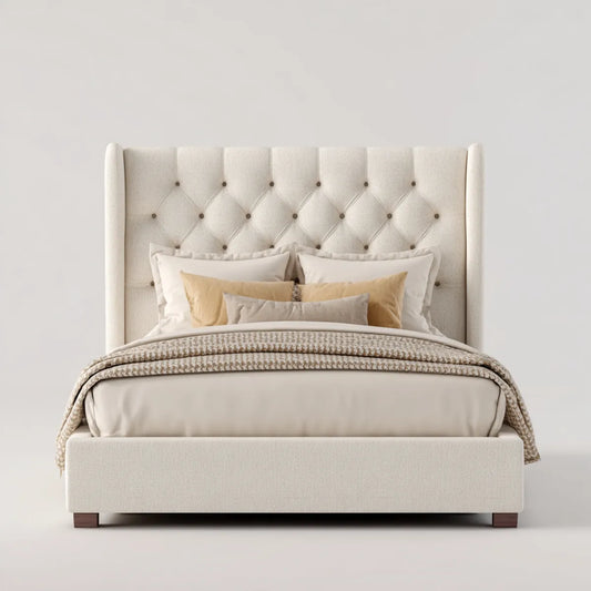 Polsterbett Doppelbett Elfenbein 180 x 200 cm Polyester Rechteckig