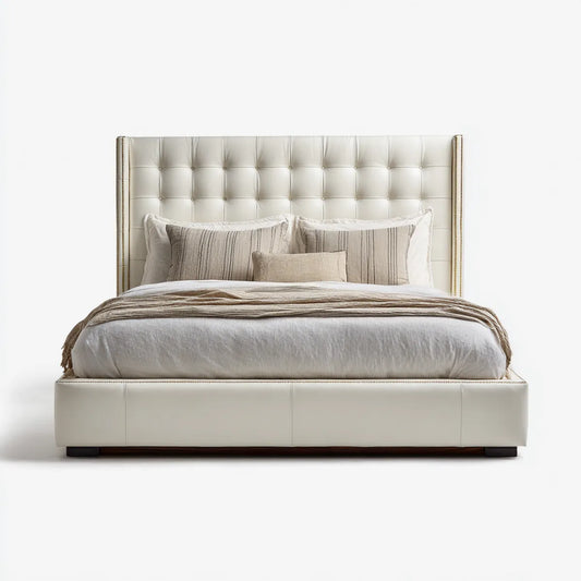 Polsterbett Doppelbett Weiß 180 x 200 cm mit PU-Kunstleder und gestepptem Kopfteil
