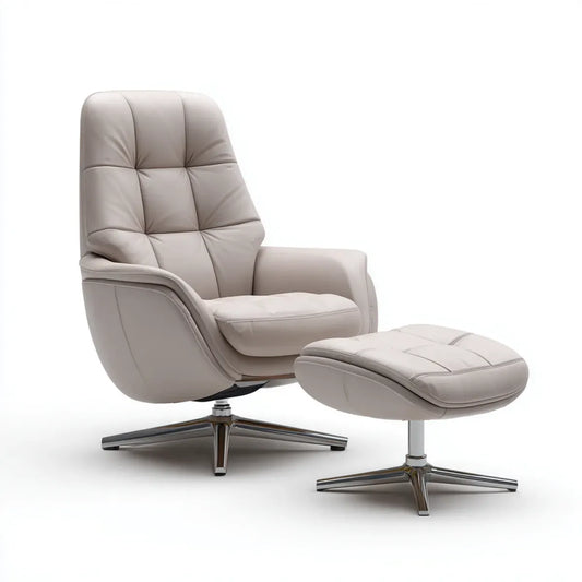 Drehbarer Relaxsessel mit Hocker Hellgrau 82 x 86 x 108 cm PU-Kunstleder mit Stahlfuß