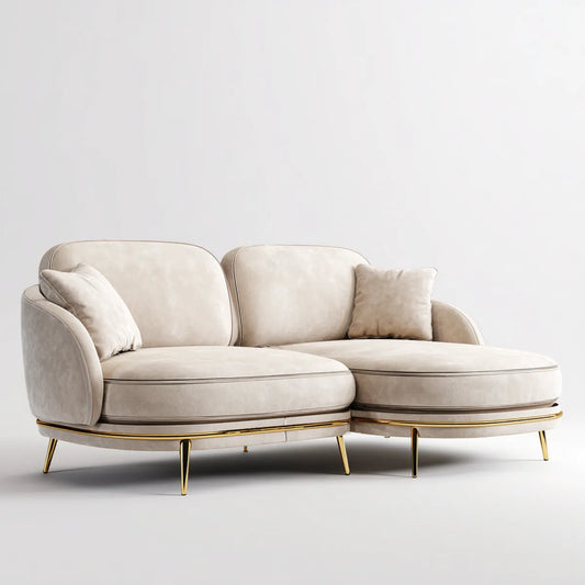 2-Sitzer Sofa Beige 220 x 90 x 78 cm Polyester-Samt Geschwungene Form