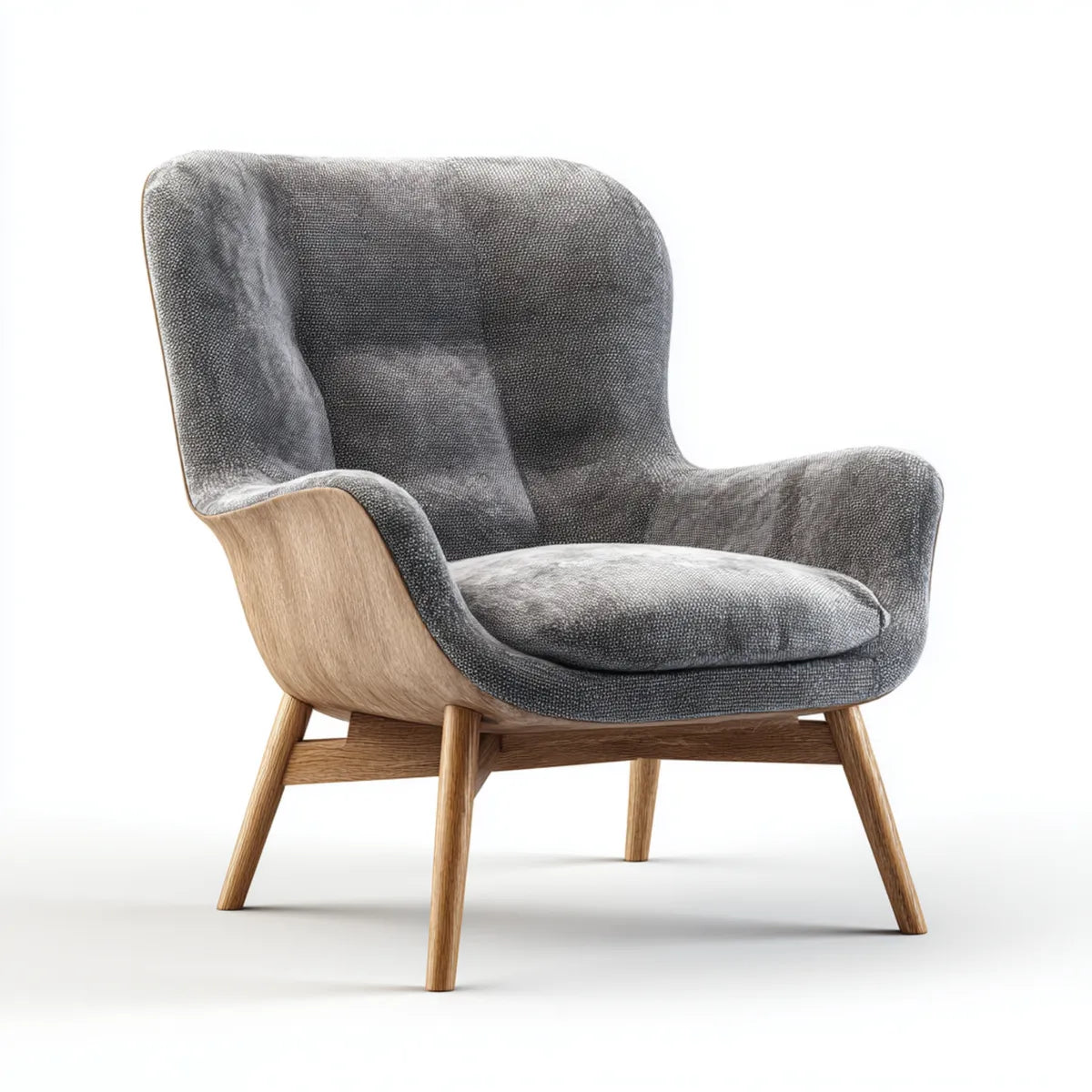Ohrensessel Grau 74 x 83 x 96 cm mit Polyesterbezug Eichenfurnier und Massivholzgestell
