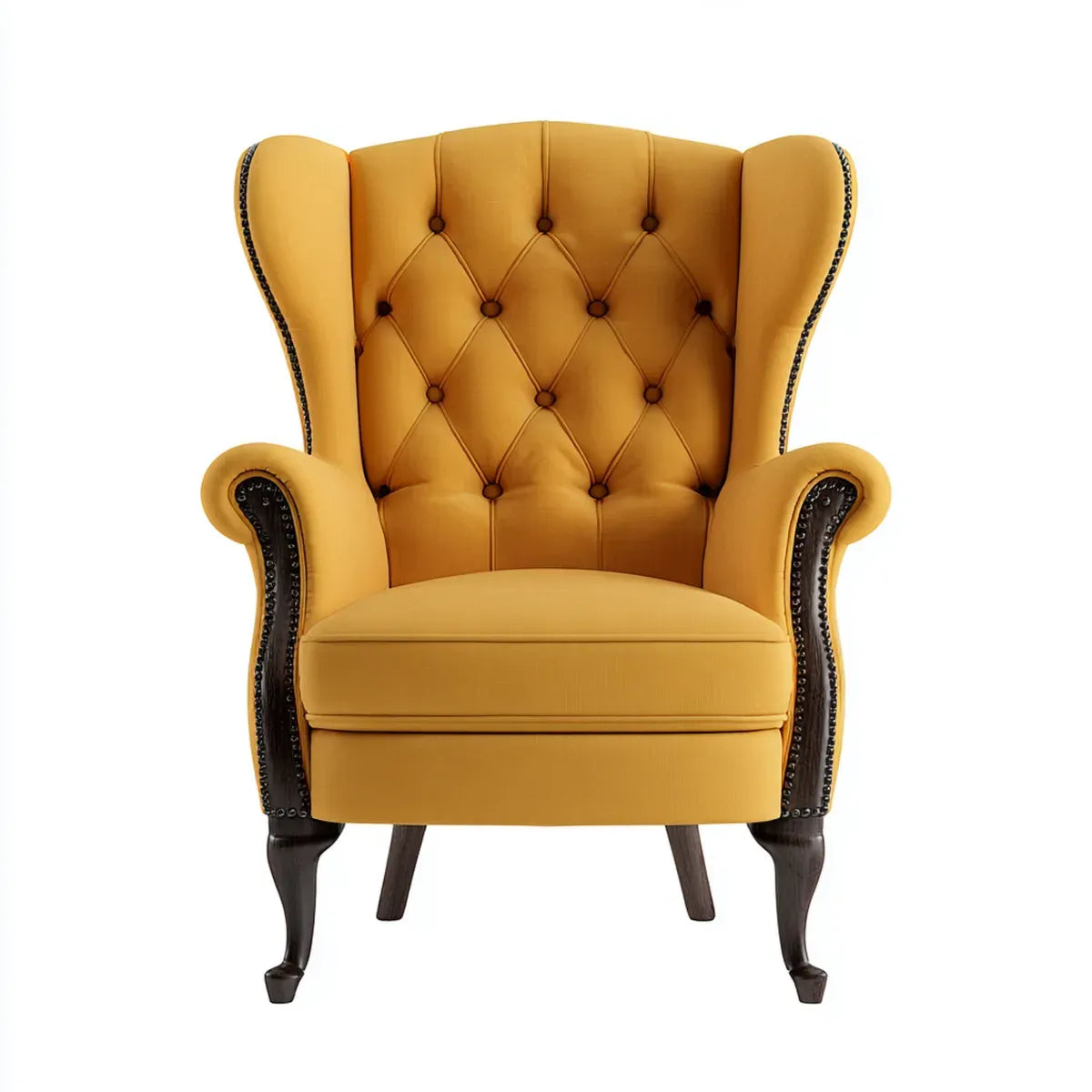 Ohrensessel Senfgelb 80 x 90 x 110 cm Polyester-Samt mit Knopfheftung Massivholzbeinen