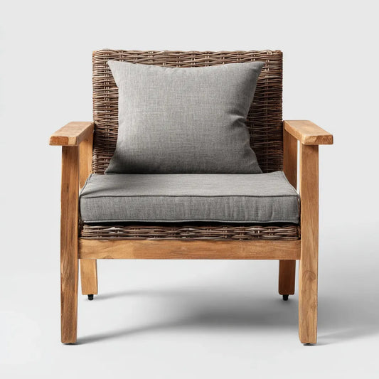 Loungesessel Grau 70 x 80 x 85 cm Akazien-Massivholz Rattan Rechteckig