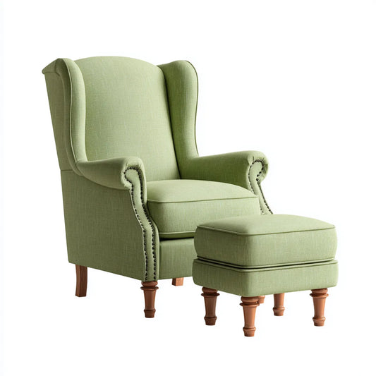 Ohrensessel mit Hocker Hellgrün Polyester Massivholz rechteckig 80 x 85 x 105 cm