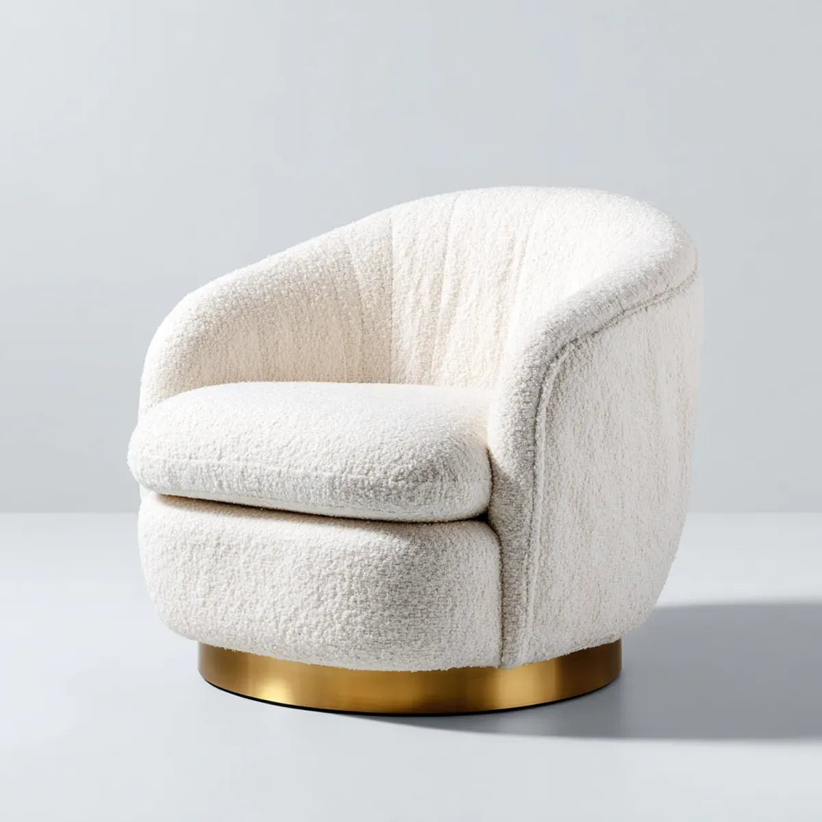 Drehsessel Creme Gold 76 x 78 x 76 cm aus Polyester-Bouclé mit rundem Stahlfuß