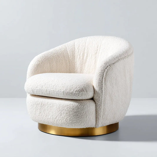 Drehsessel Creme Gold 76 x 78 x 76 cm aus Polyester-Bouclé mit rundem Stahlfuß